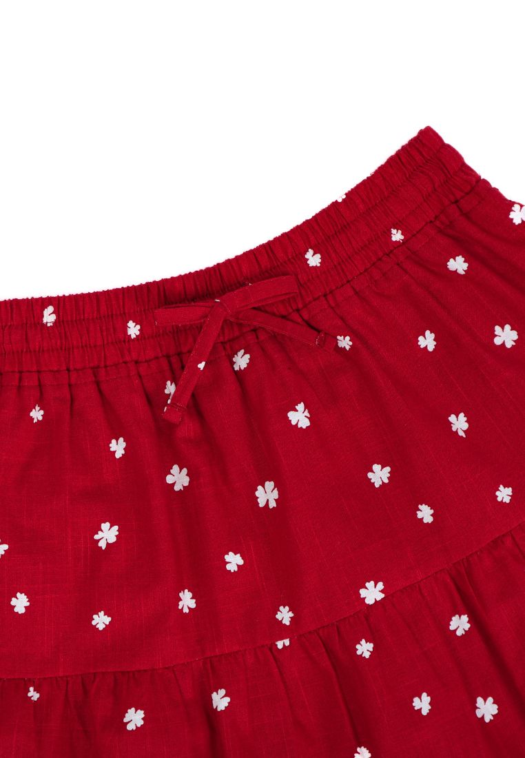 Osella Kids Girl Floral Print Mini Skirt in Red