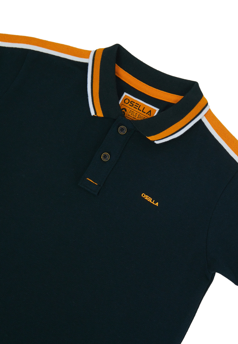 Osella Kids Earth Collection Solid Polo Shirt With Stripe Deatiling On Shoulders