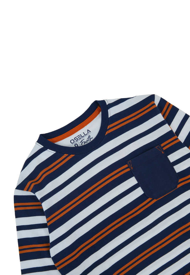 Osella Kids Earth Collection Streipe Sweater In Navy, White And Brown