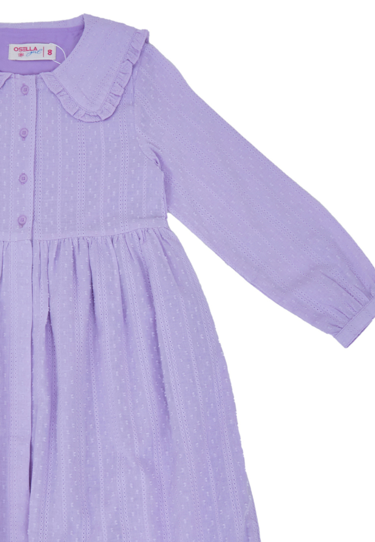 Osella Kids Long Sleeve Ruffled Collar Maxi Dress In Textured Lilac Fabric