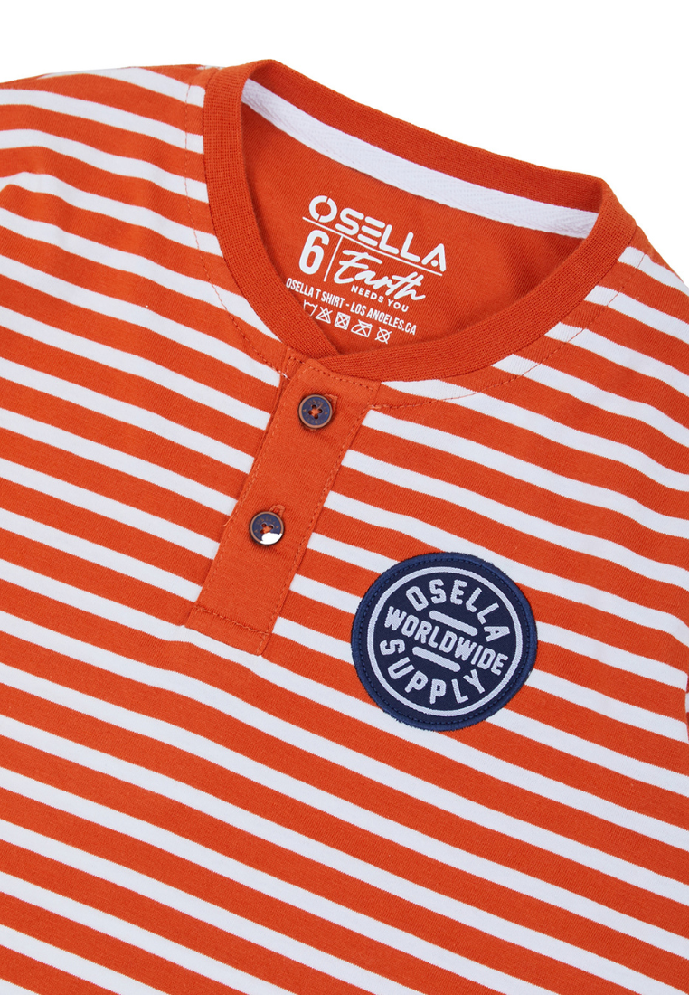 Osella Kids Earth Collection Long Slevees Henley Shirt In Terracotta