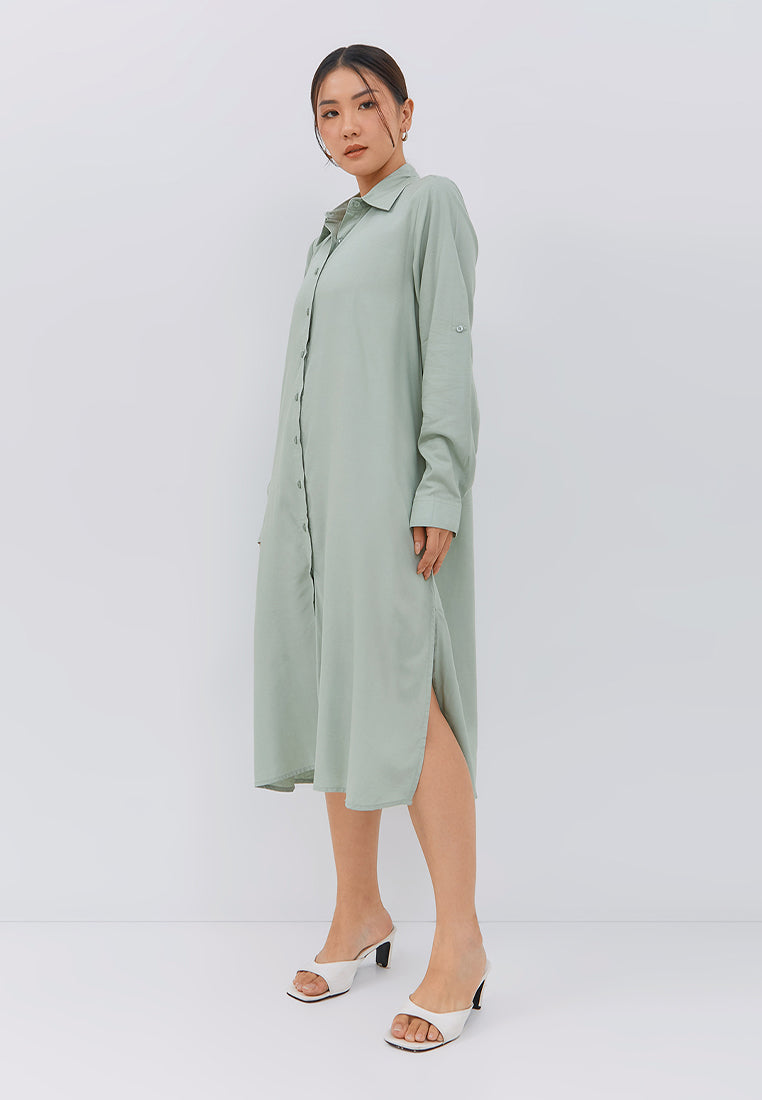 Osella Maxi Collar Dress In Sage Green