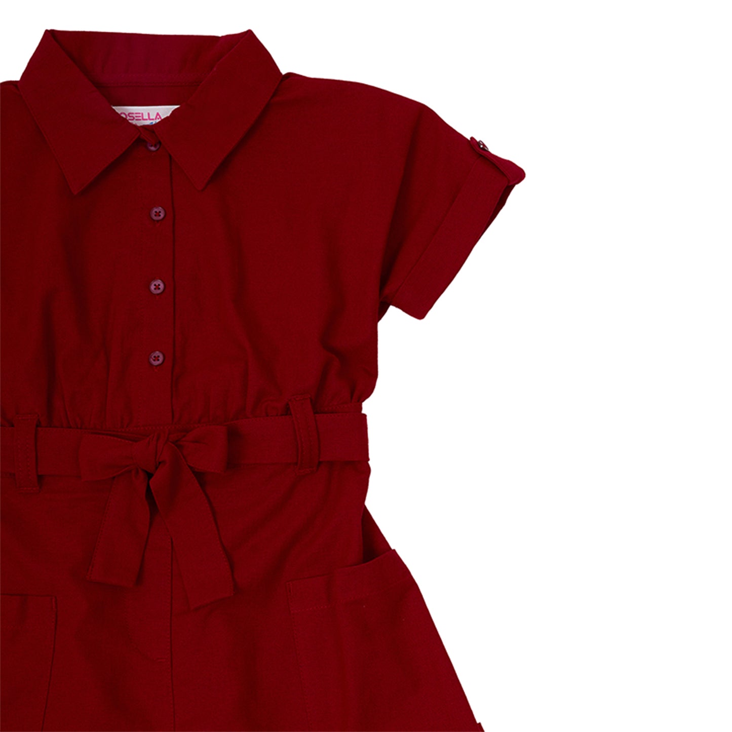 Osella Collared Solid Mini Dress With Additional Self Fabric Belt In Red