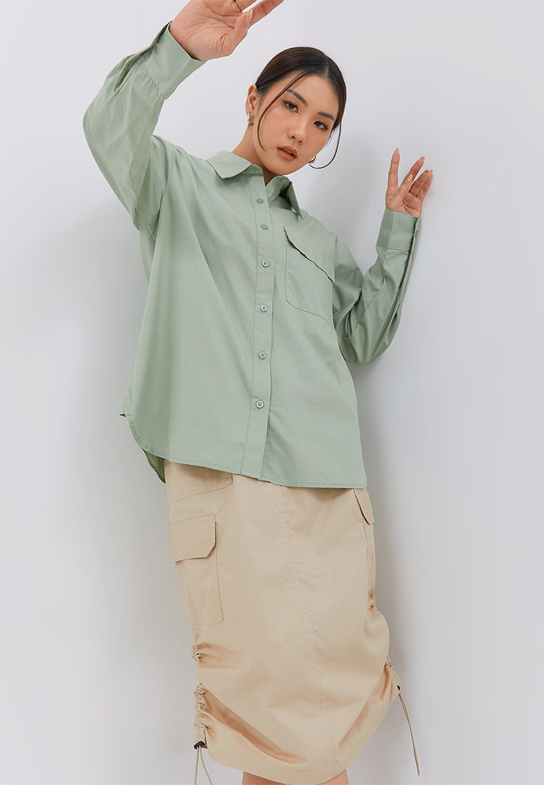 Osella Oversize Long Slevee Shirt In Sage Green