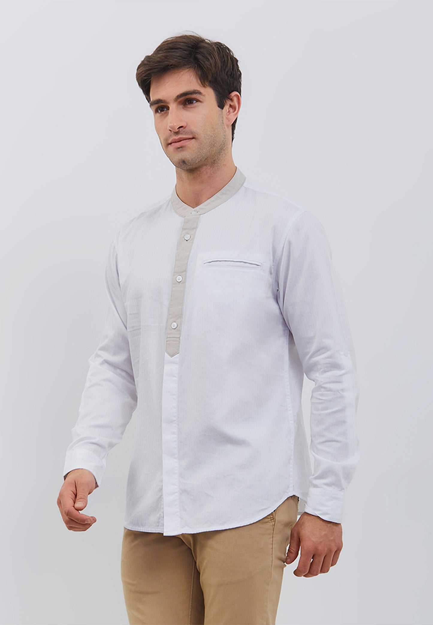 Osella Raya Contrast Placket Regular Shirt In White