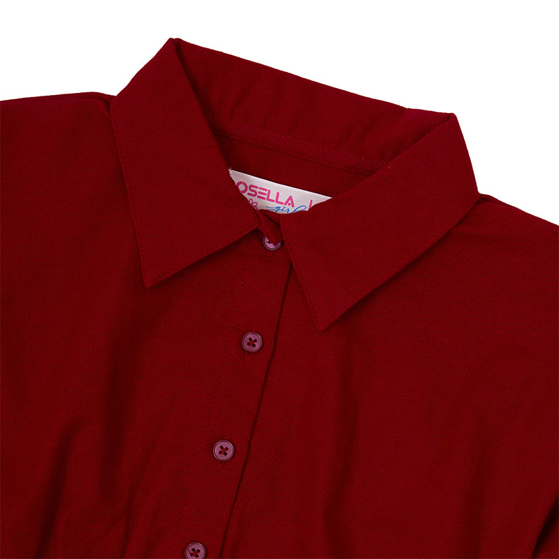 Osella Collared Solid Mini Dress With Additional Self Fabric Belt In Red