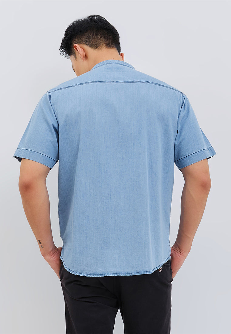 Osella Denim Look Regular Fit Shirt In Light Blue