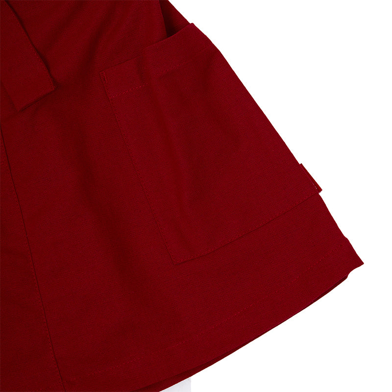 Osella Collared Solid Mini Dress With Additional Self Fabric Belt In Red