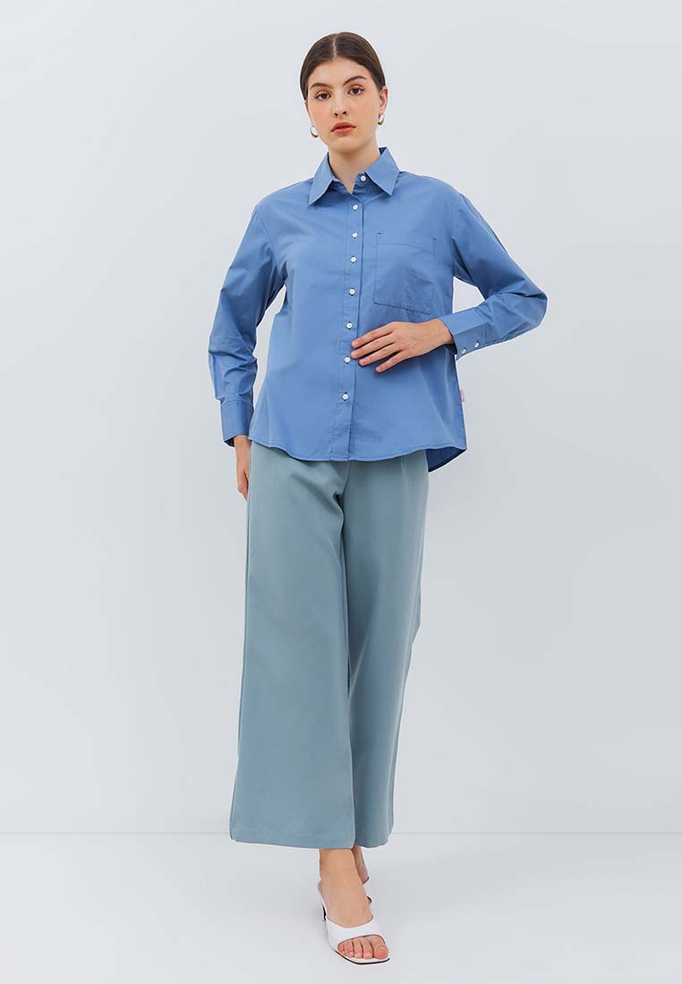 Osella Oversized Shirt with Pocket in Steal Blue