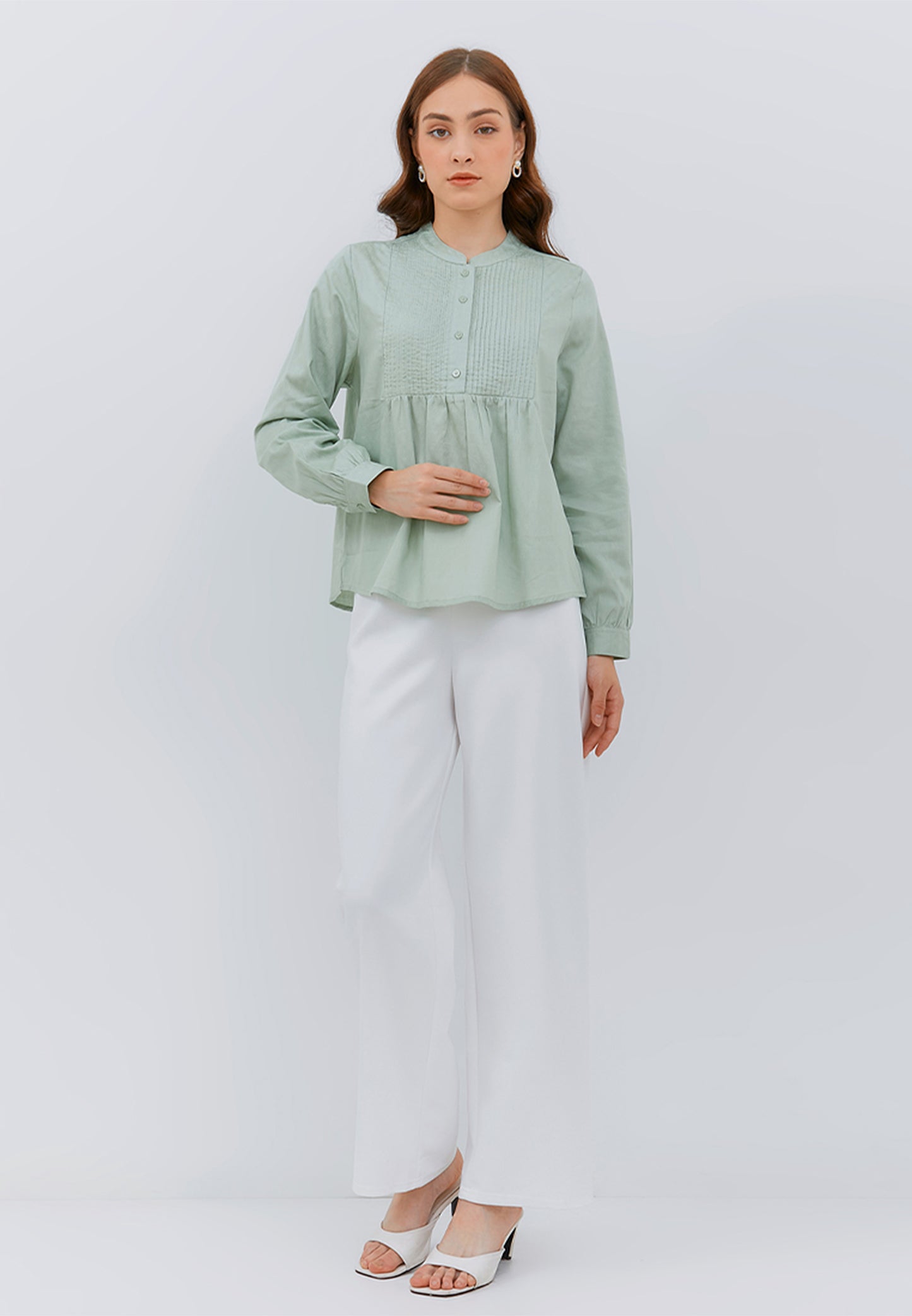 Osella Pleat Blouse In Sage Green