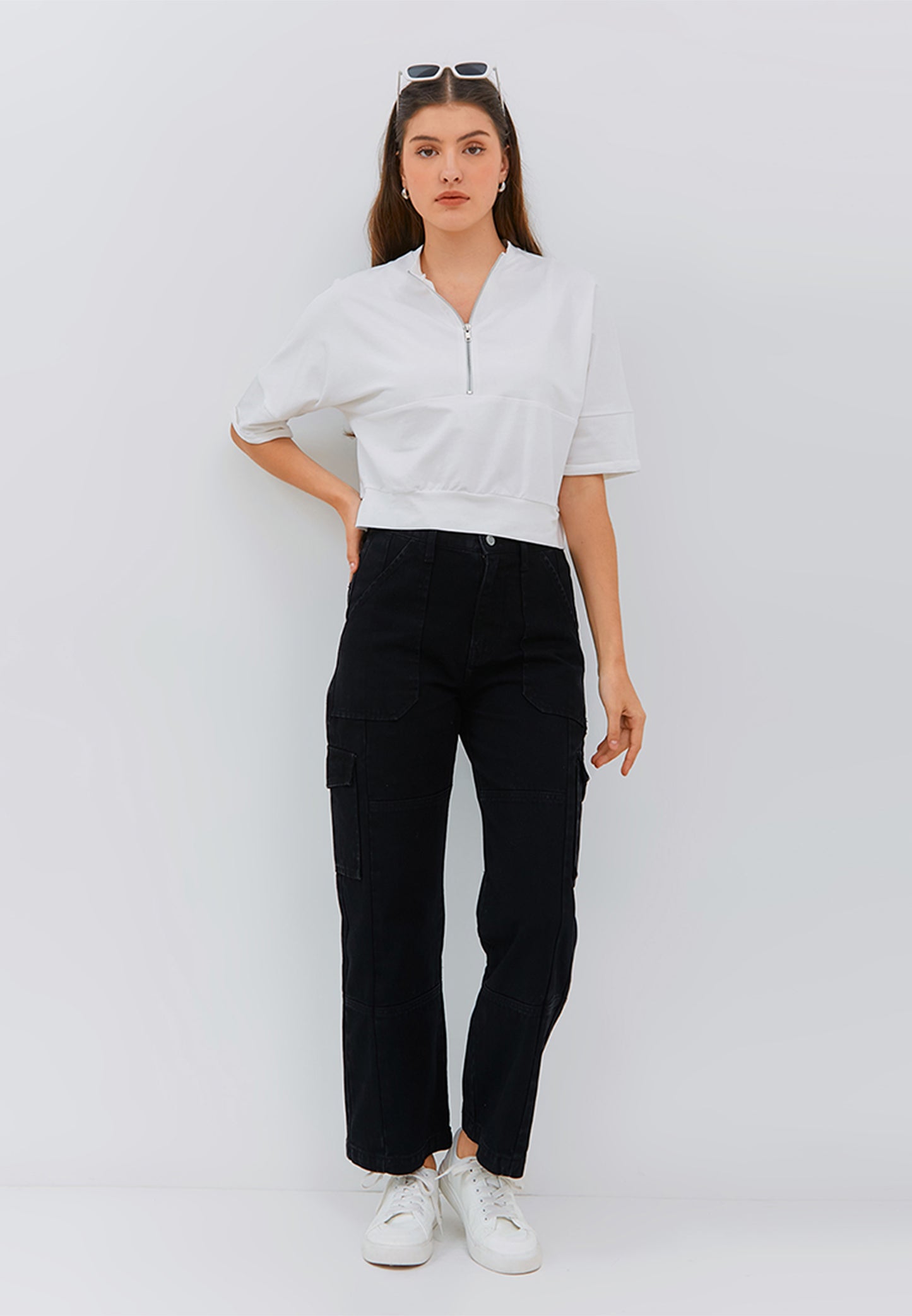 Osella Ladies Half Zip Boxy Top In White