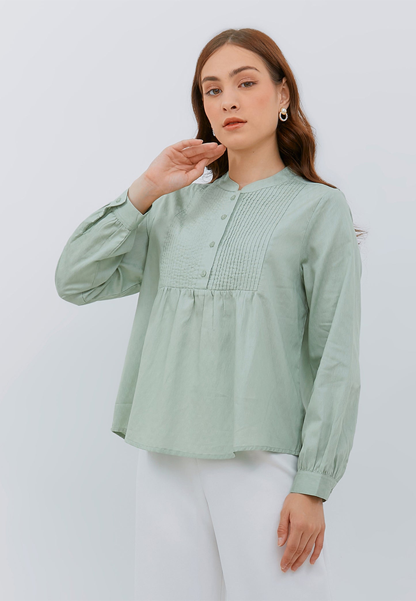 Osella Pleat Blouse In Sage Green