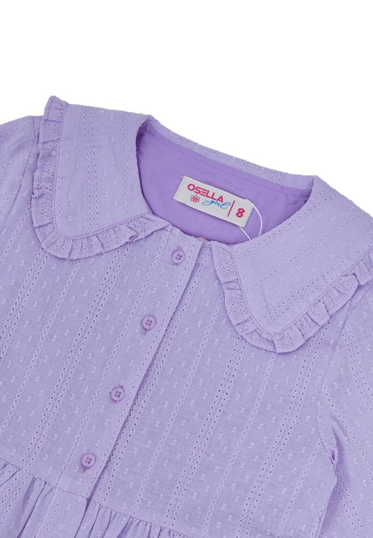 Osella Kids Long Sleeve Ruffled Collar Maxi Dress In Textured Lilac Fabric