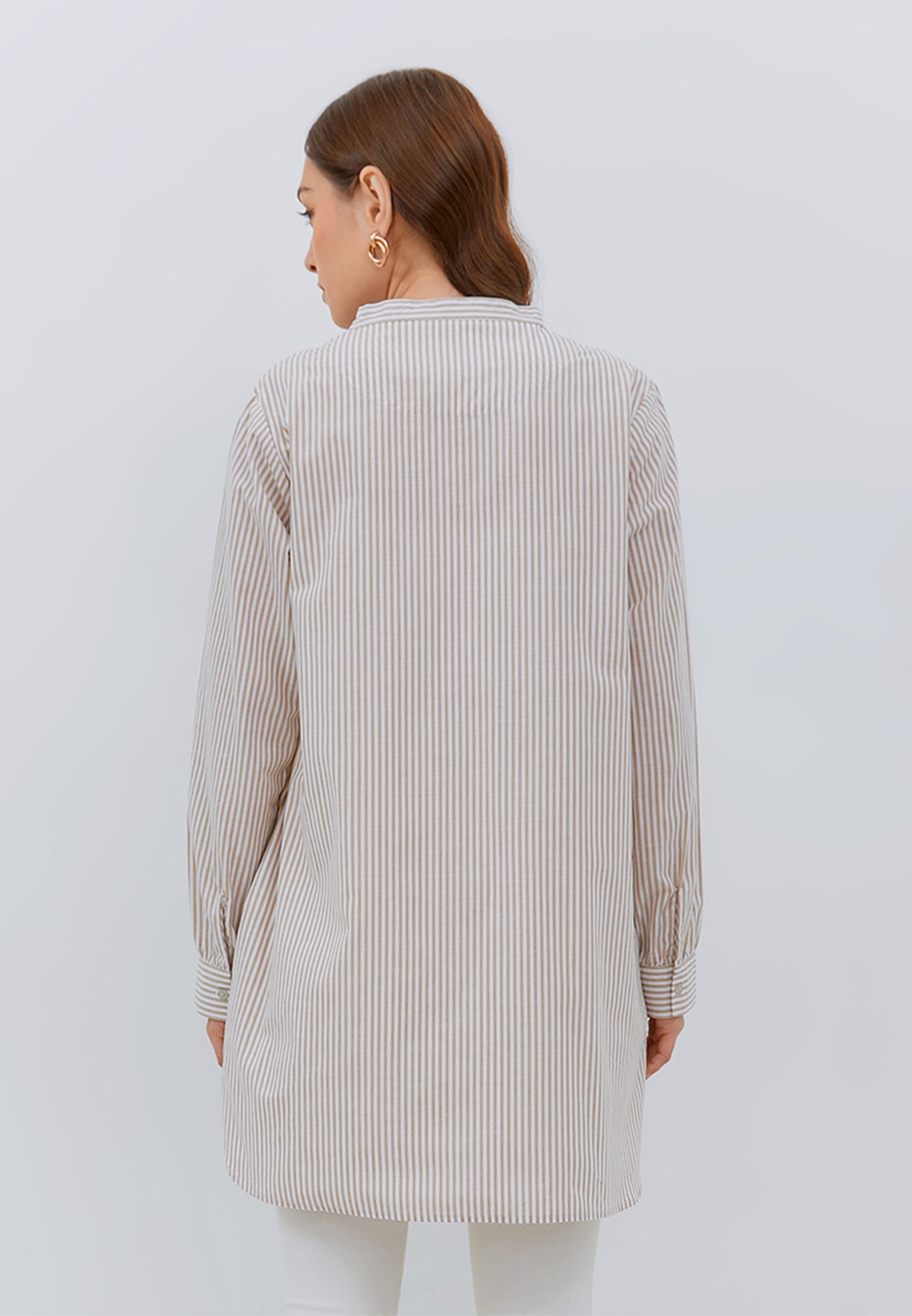 Osella Ladies Stripe Tunic Shirt In Beige And White