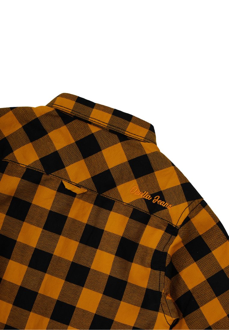 Osella Kids Boy Desert Checkerd Regular Long Sleeve Shirt In Mustard And Black