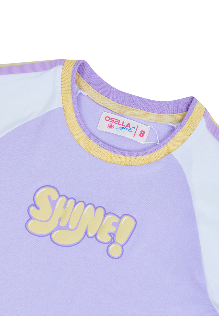 Osella Kids Raglan T-Shirt With Twill Tape Details In Lilac