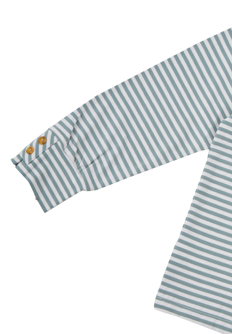 Osella Kids Mock Neck Long Sleeve Stripe T-Shirt In Sage Green And White