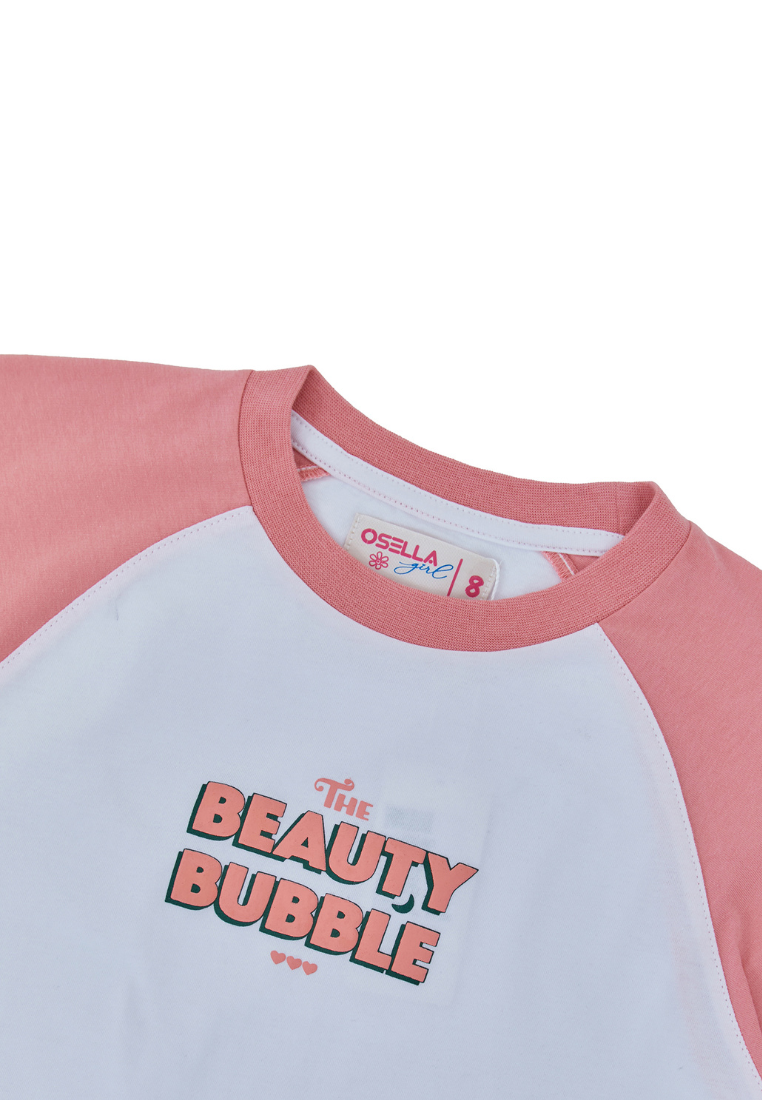 Osella Kids Long Sleeve Raglan T-Shirt In Pink And White