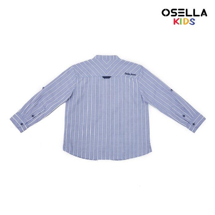 OSELLA STRIPE PATTERN SHANGHAI COLLAR LONG SLEEVE SHIRT IN LIGHT INDIGO AND WHITE 22375204 | Atasan Kemeja Lengan Panjang Anak Laki Laki