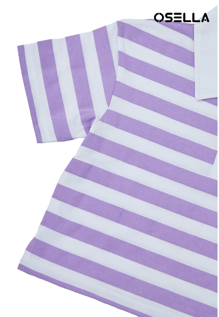 Osella Kids Polo Neck T-Shirt In Lilac And White Stripes