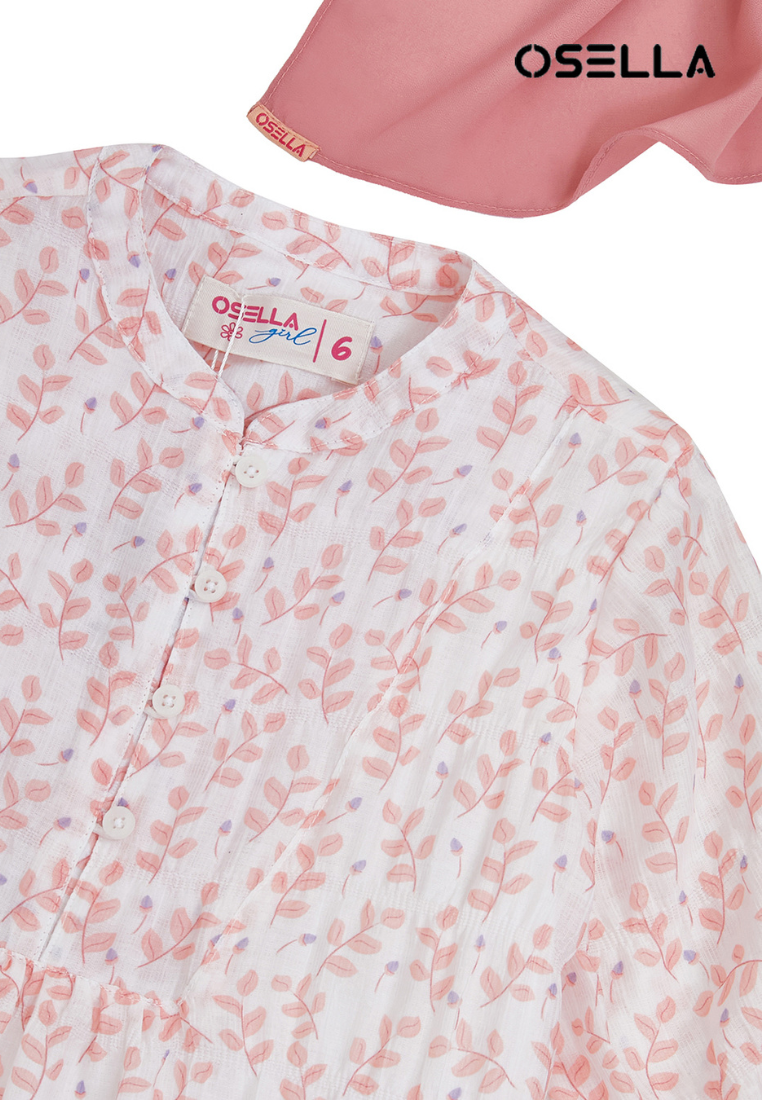 Osella Kids Floral Maxi Dress In White And Peach + Additional Pashmina