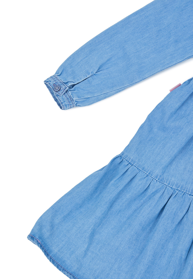 Osella KIds Denim Cuban Collar Midi Dress In Medium Wash Denim