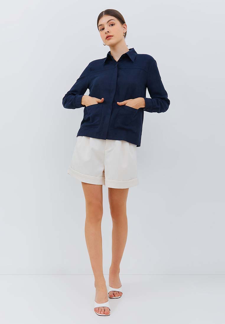 Osella Shacket with Pocket in Front in Navy