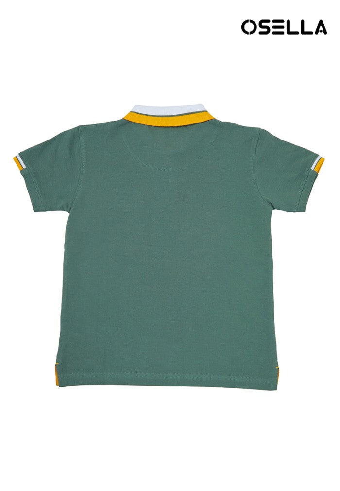 Osella Kids Boy Christmas Polo Shirt With Stripe Collar in Green