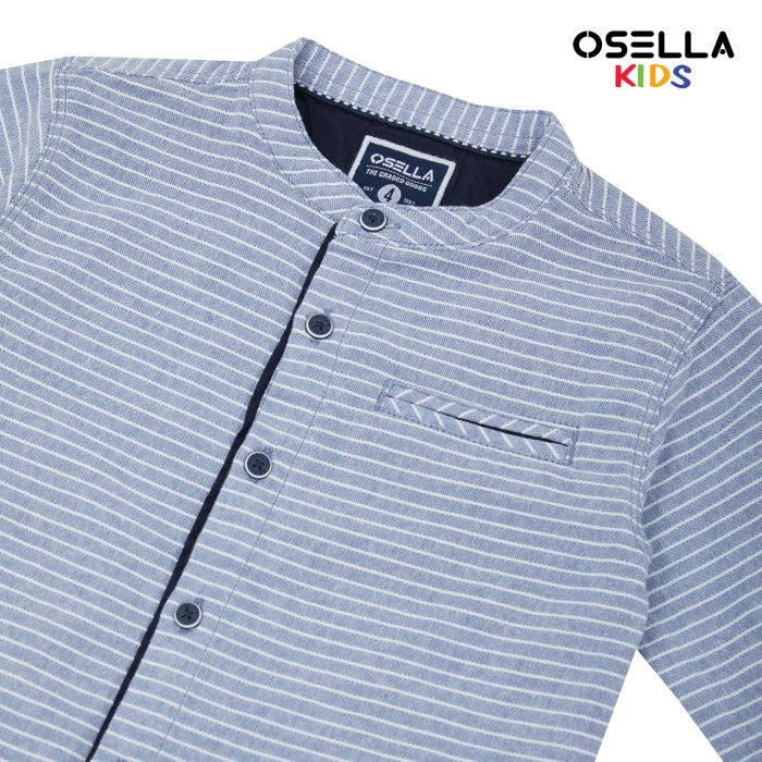OSELLA STRIPE PATTERN SHANGHAI COLLAR LONG SLEEVE SHIRT IN LIGHT INDIGO AND WHITE 22375204 | Atasan Kemeja Lengan Panjang Anak Laki Laki