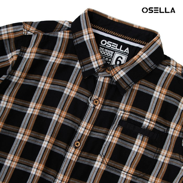 Osella Kids Boy Earth Checkerd Regular Long Sleeve Shirt In Black Brown