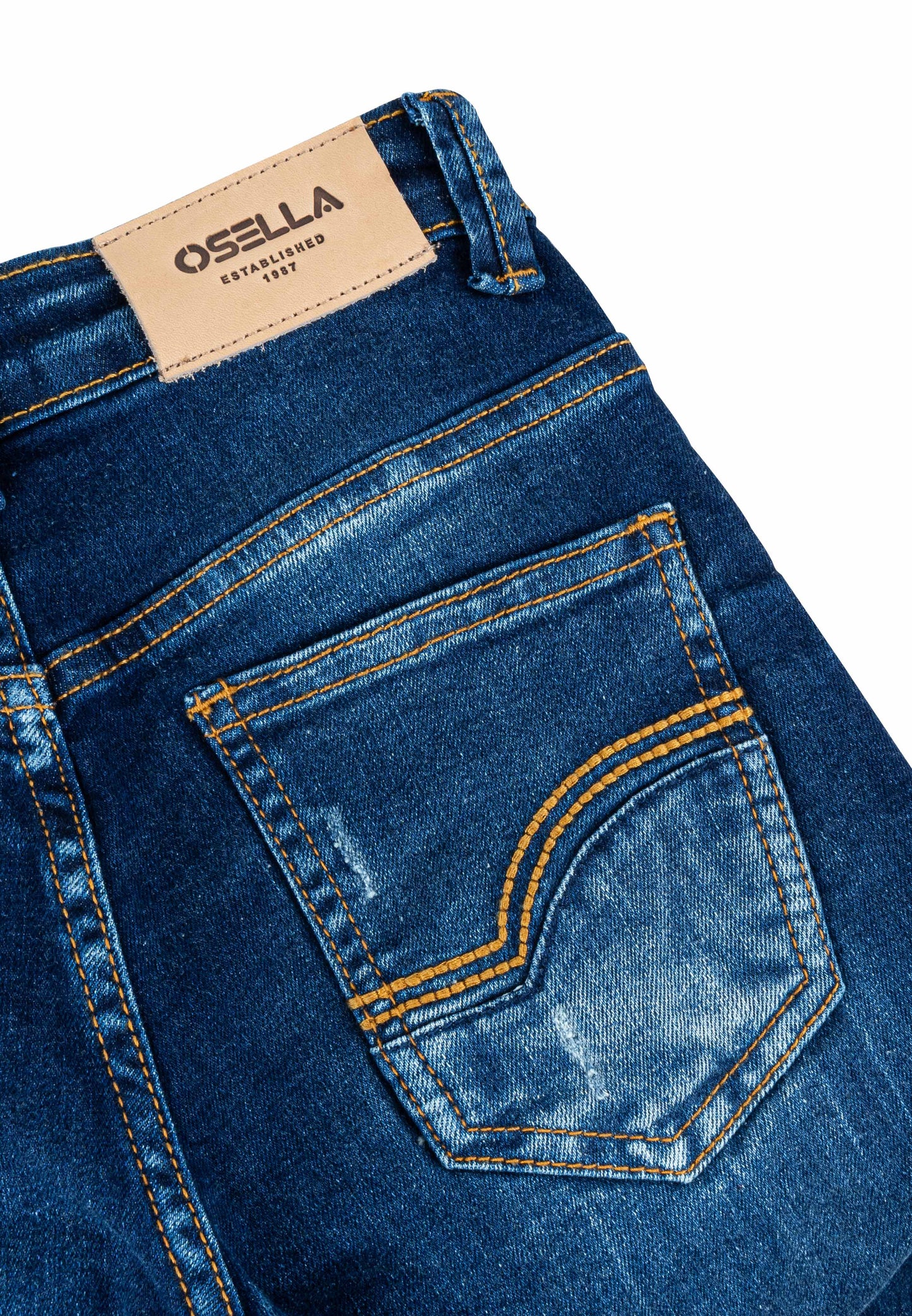 Osella Kids Slim Fit Long Denim Pants In Dark Blue Wash
