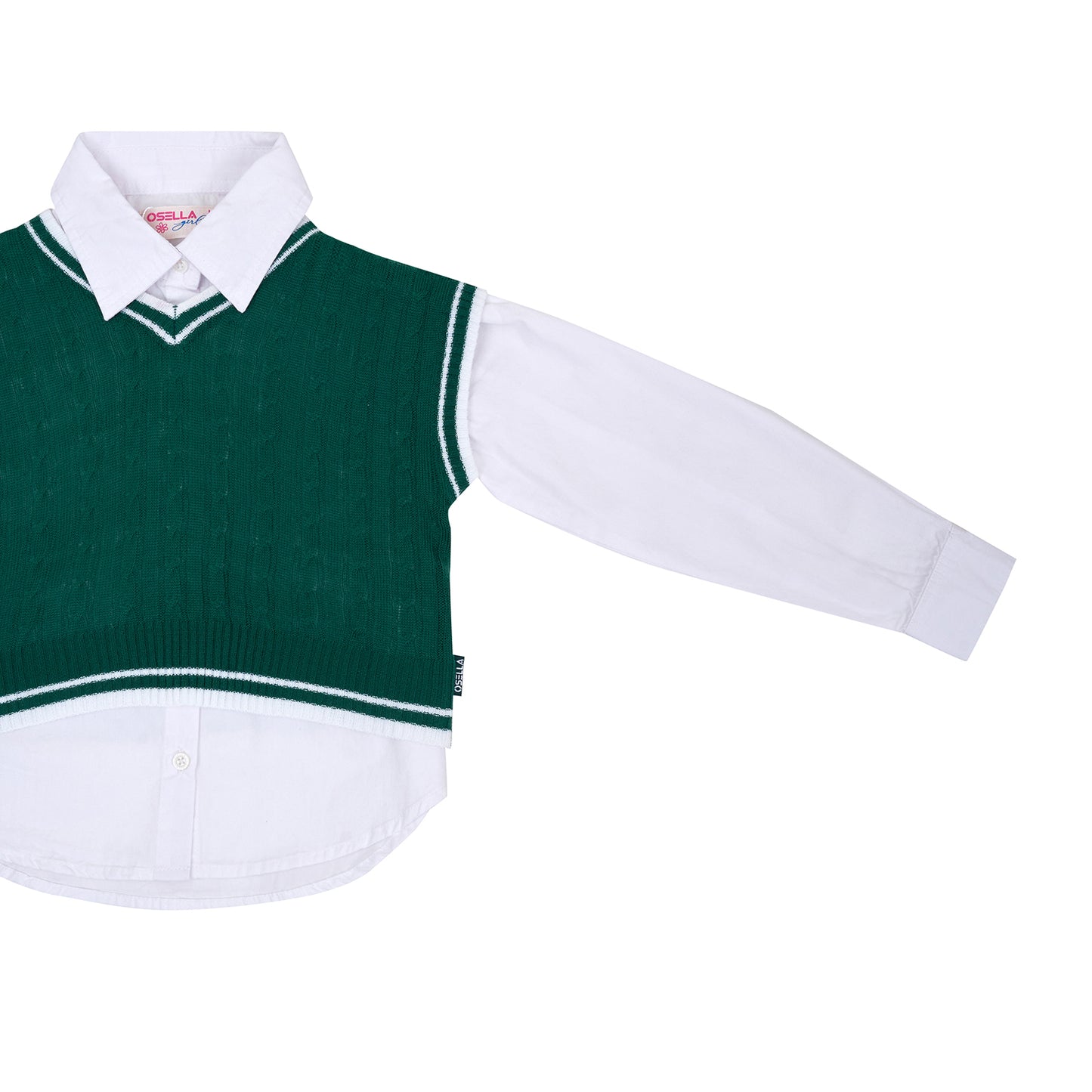 Osella Solid White Shirt With Additional Green Knit Vest