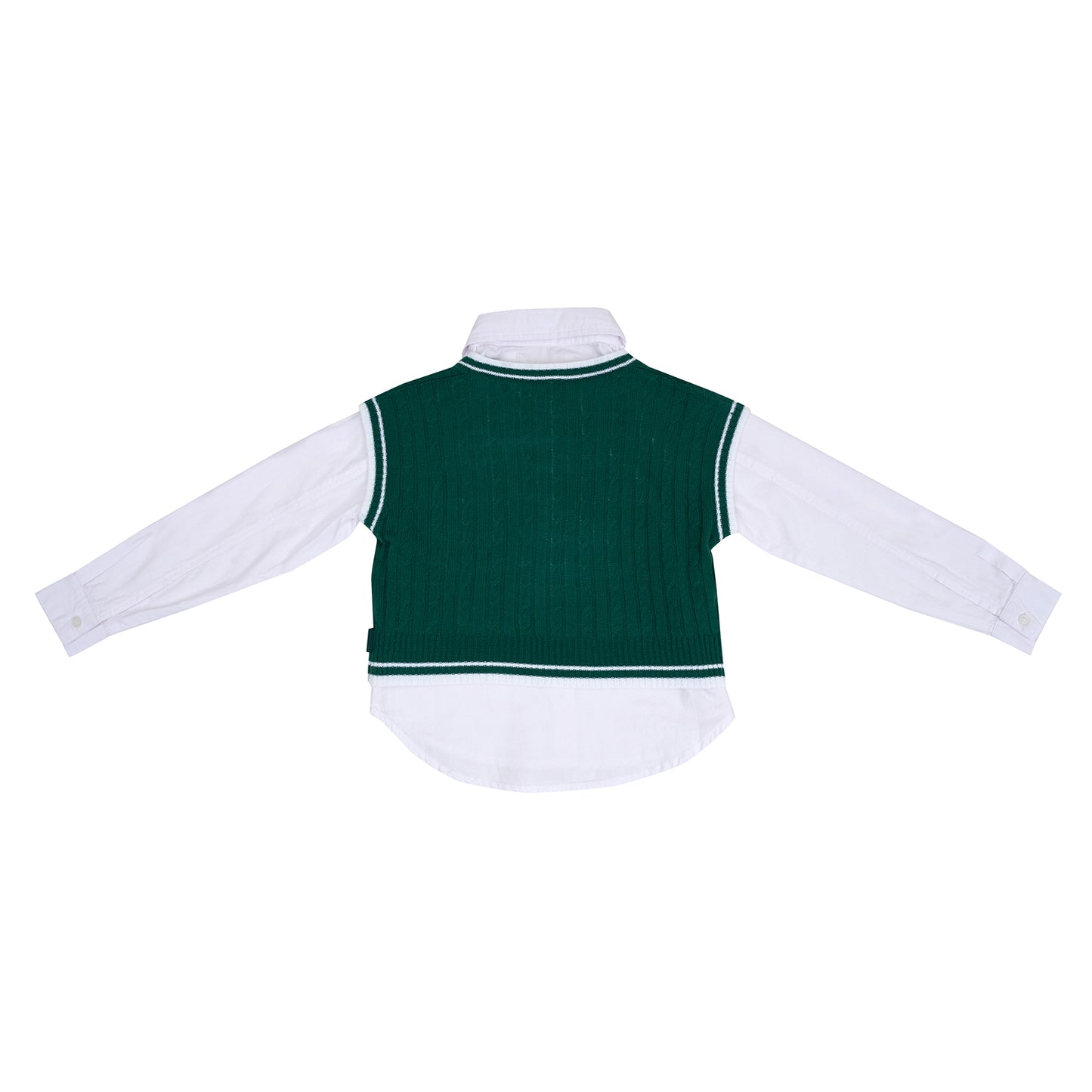 Osella Solid White Shirt With Additional Green Knit Vest