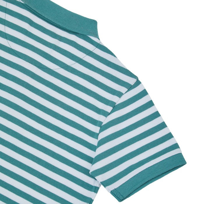 Osella Kids Boy Stripe Polo Shirt In Wasabi Green And White