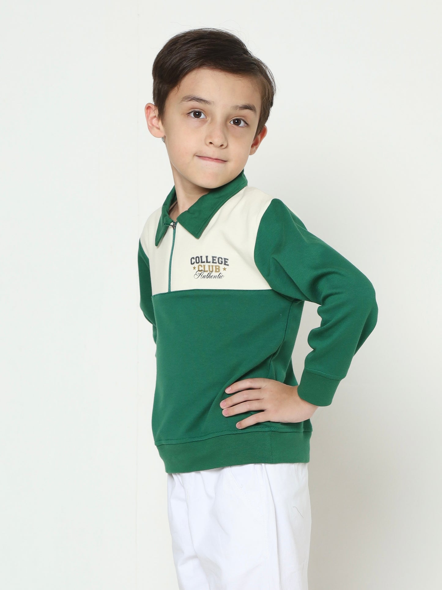 Osella Kids Denzel Collared Sweatshirt In Green