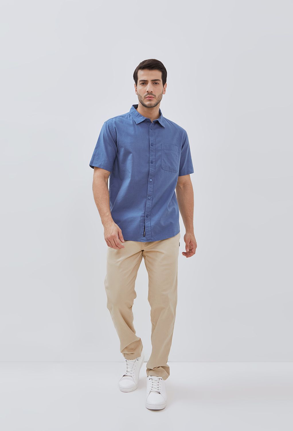 Osella Solid Short Sleeve Collared Shirt With Fancy Slub Fabric 2032500161