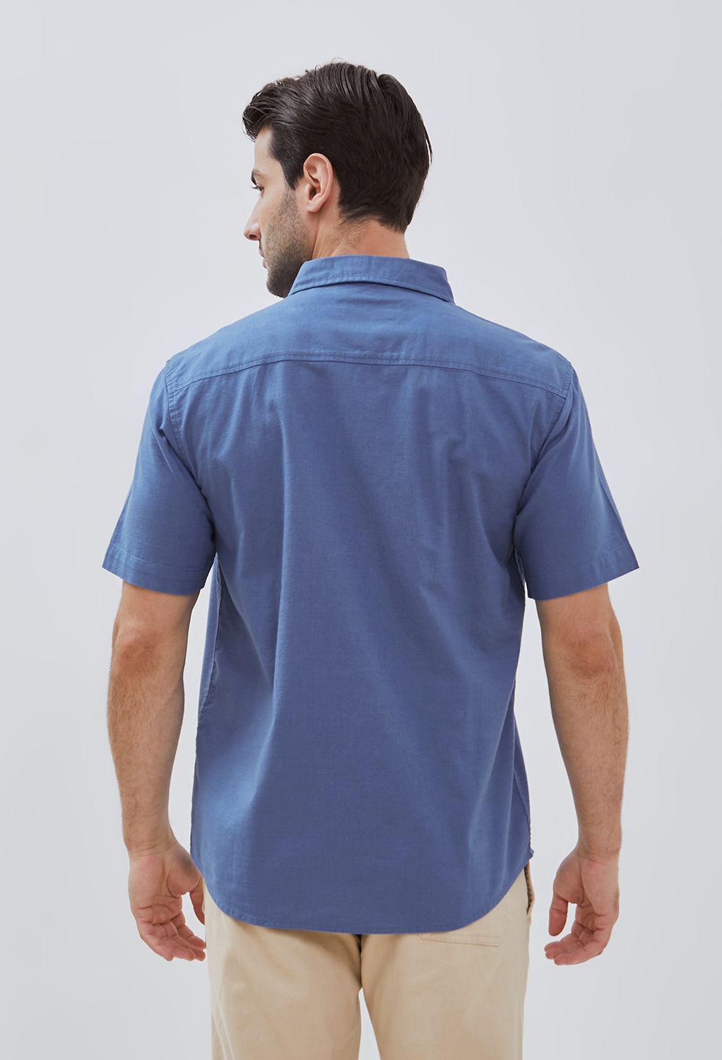 Osella Solid Short Sleeve Collared Shirt With Fancy Slub Fabric 2032500161