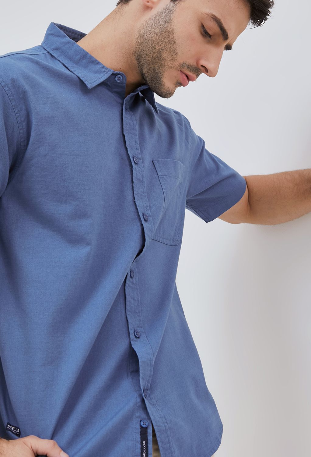 Osella Solid Short Sleeve Collared Shirt With Fancy Slub Fabric 2032500161