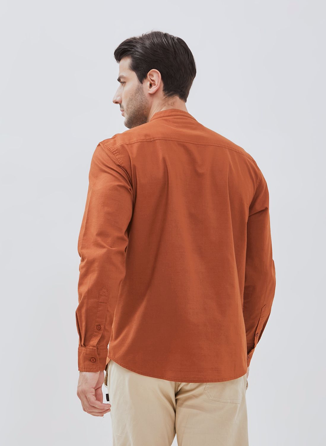 Osella Solid Cotton Slub Shanghai Collared Long Sleeve Shirt
