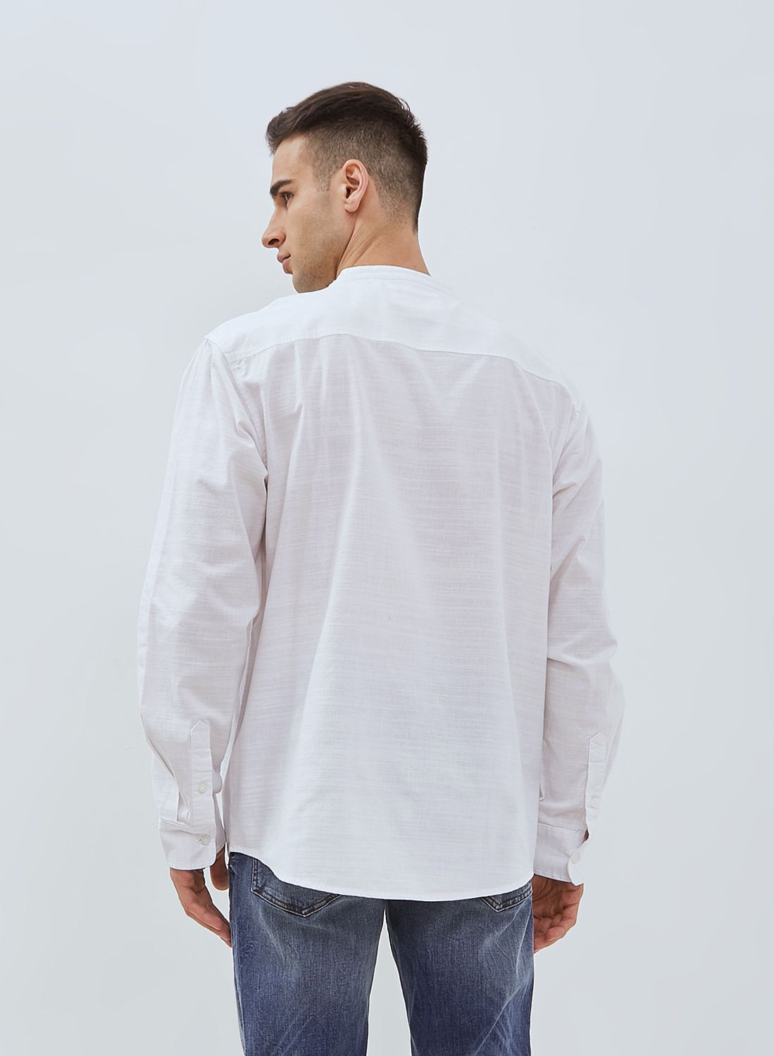 Osella Linen Look Slub Long Sleeve Shanghai Collar Shirt
