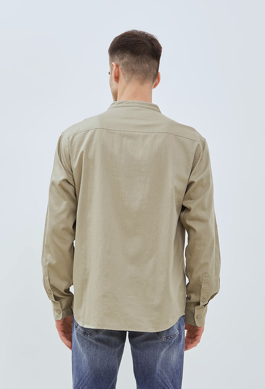 Osella Solid Herringbone Pattern Regular Fit Long Sleeve Collared Shirt In Elm Green