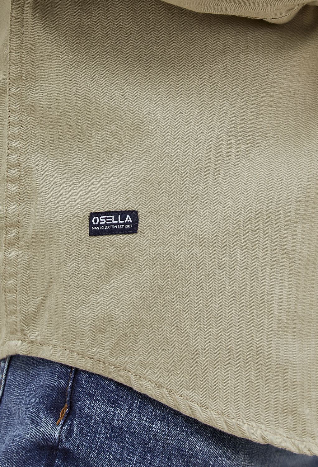 Osella Solid Herringbone Pattern Regular Fit Long Sleeve Collared Shirt In Elm Green