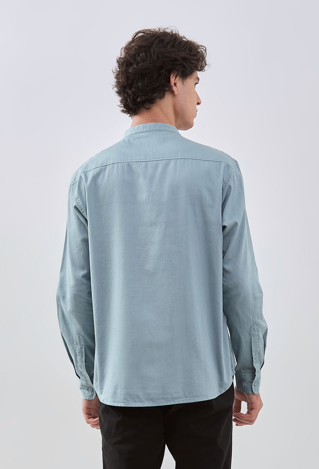 Osella Herringbone Long Sleeve Shanghai Collar Shirt In Silver Blue 2037521219