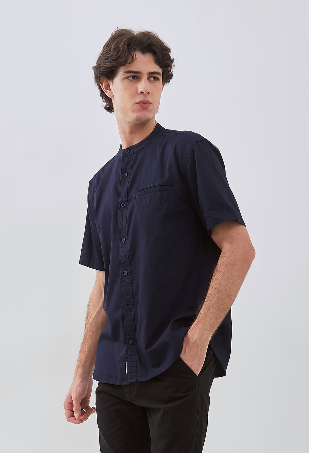 Osella Solid Regular Fit Shanghai Collared Shirt In Navy 2032520542
