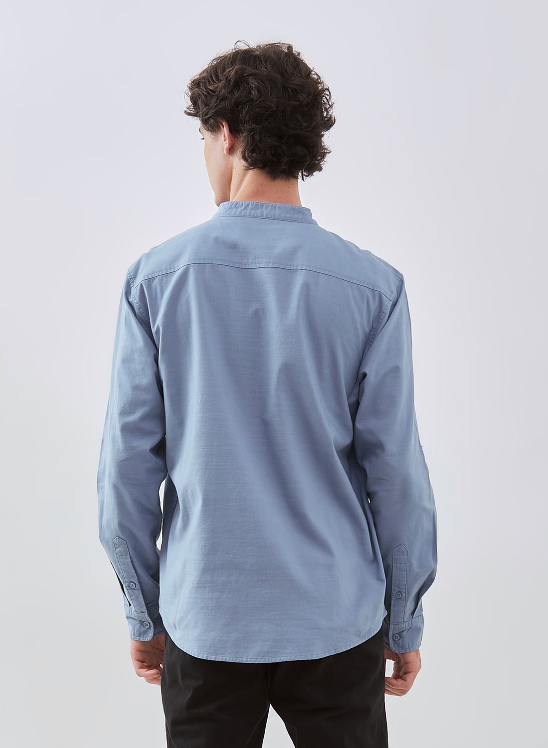 Osella Linen Look Slub Long Sleeve Shanghai Collar Shirt