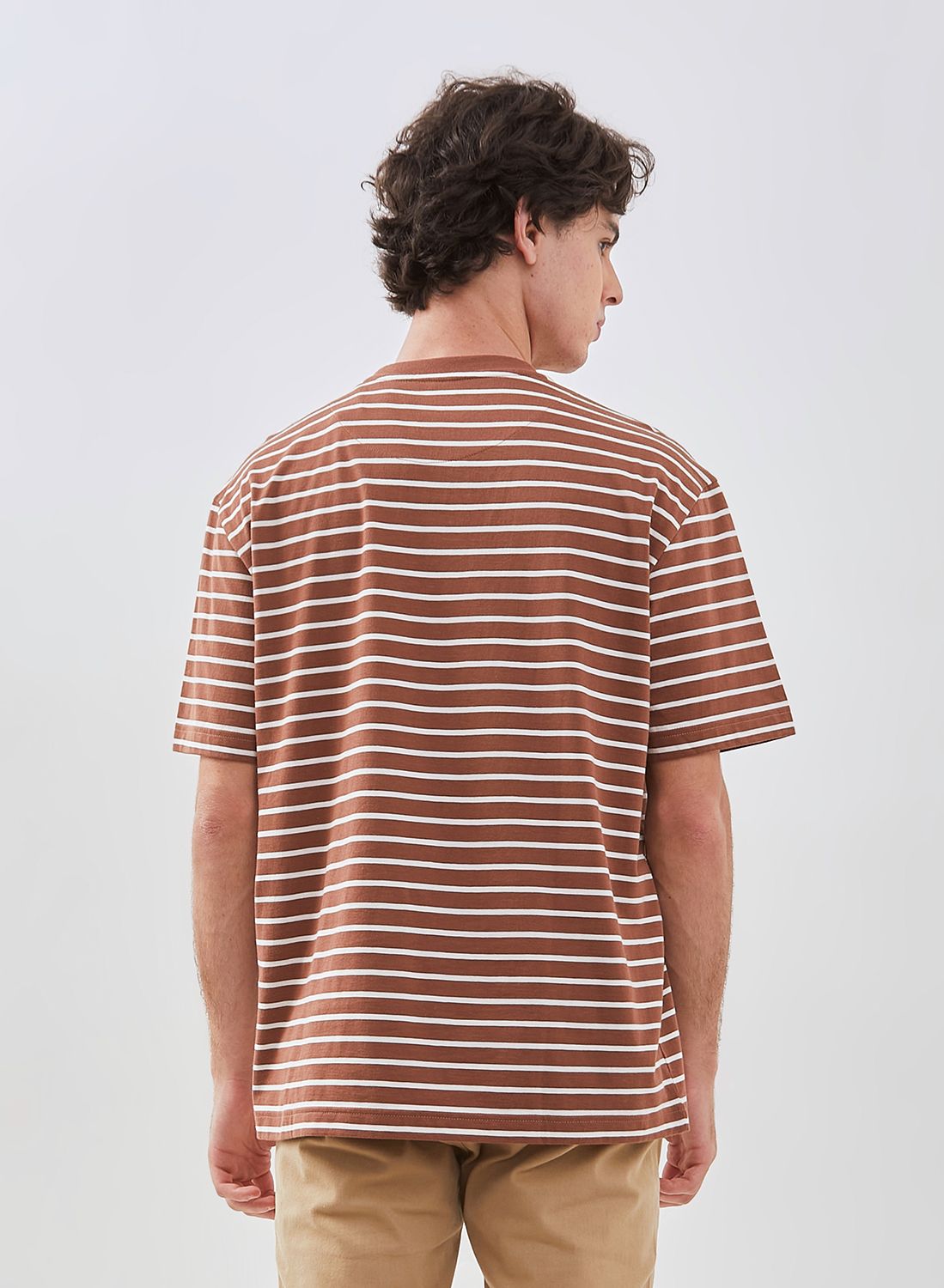Osella Terracotta And White Striped Pattern Relaxed Fit T-Shirt