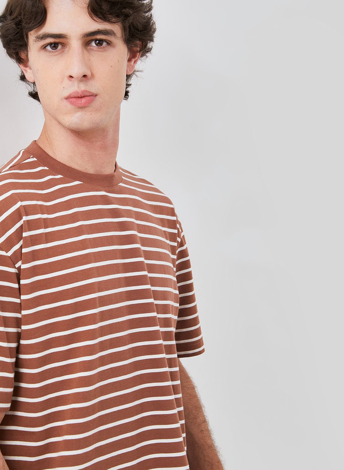 Osella Terracotta And White Striped Pattern Relaxed Fit T-Shirt