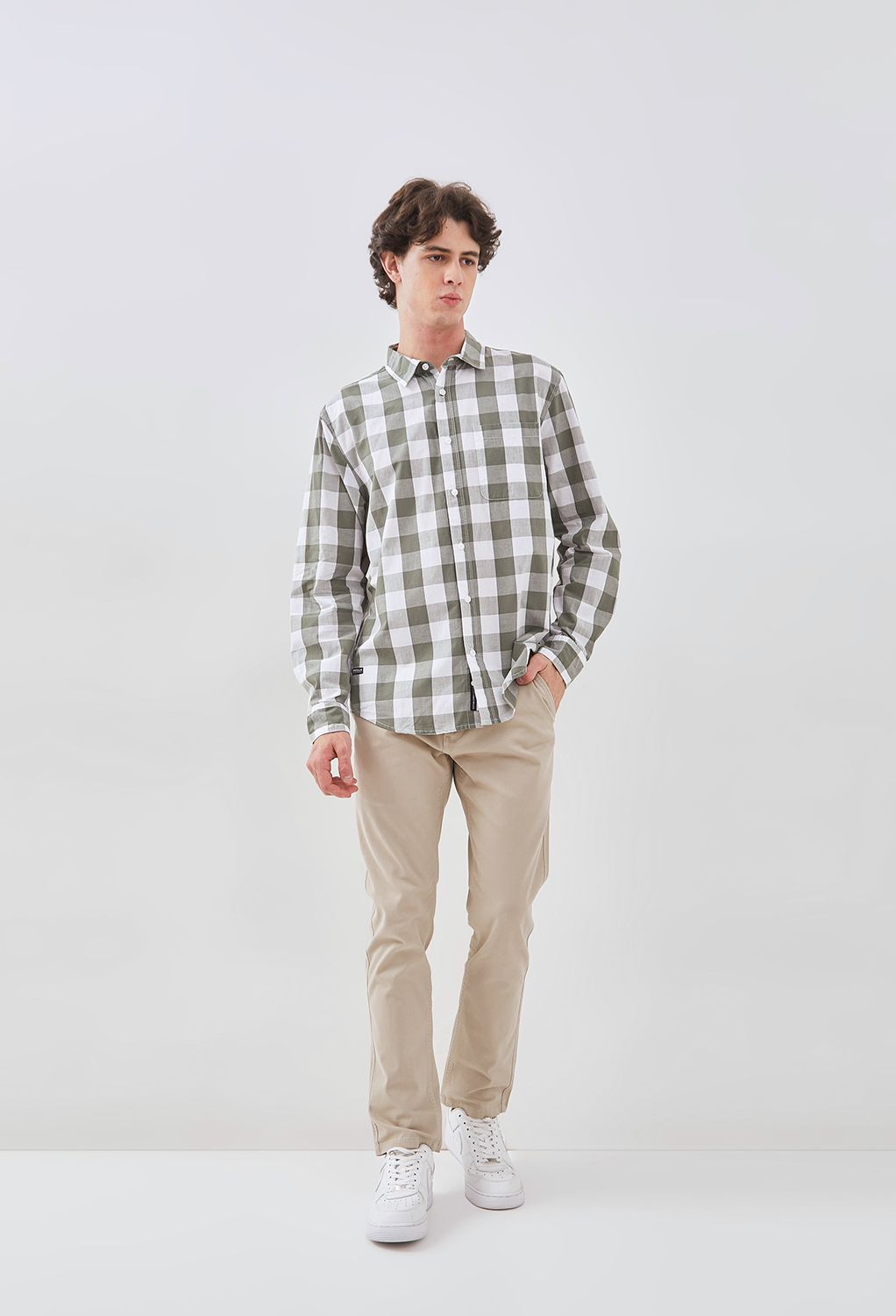 Osella Long Sleeve Checkered Shirt In Lafayette Green And White 2037501119