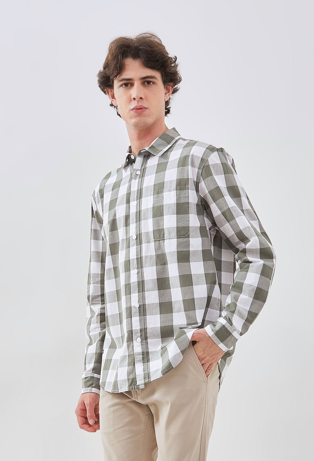 Osella Long Sleeve Checkered Shirt In Lafayette Green And White 2037501119