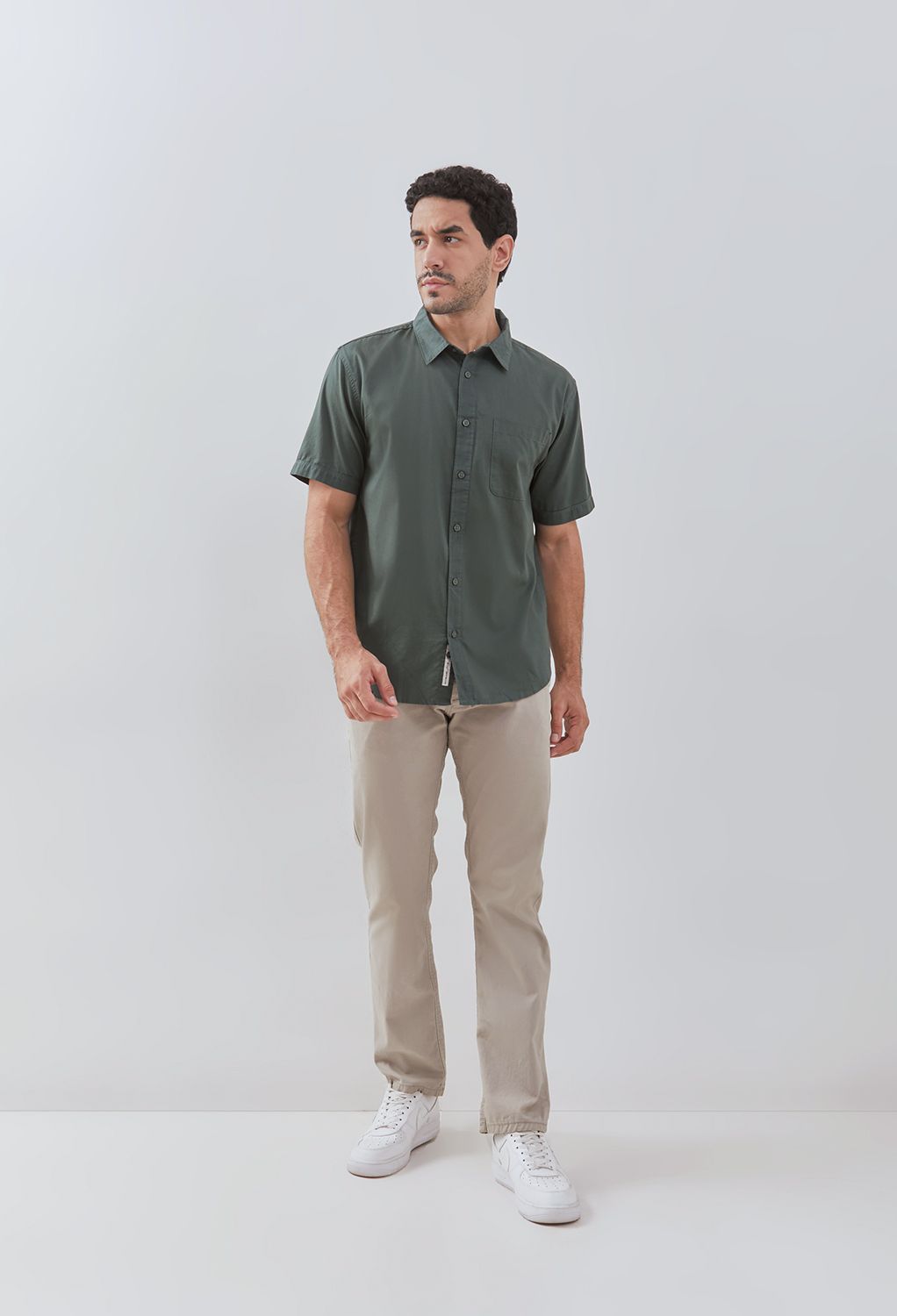 Osella Solid Cotton Pique Collared Short Sleeve Shirt 2032500373